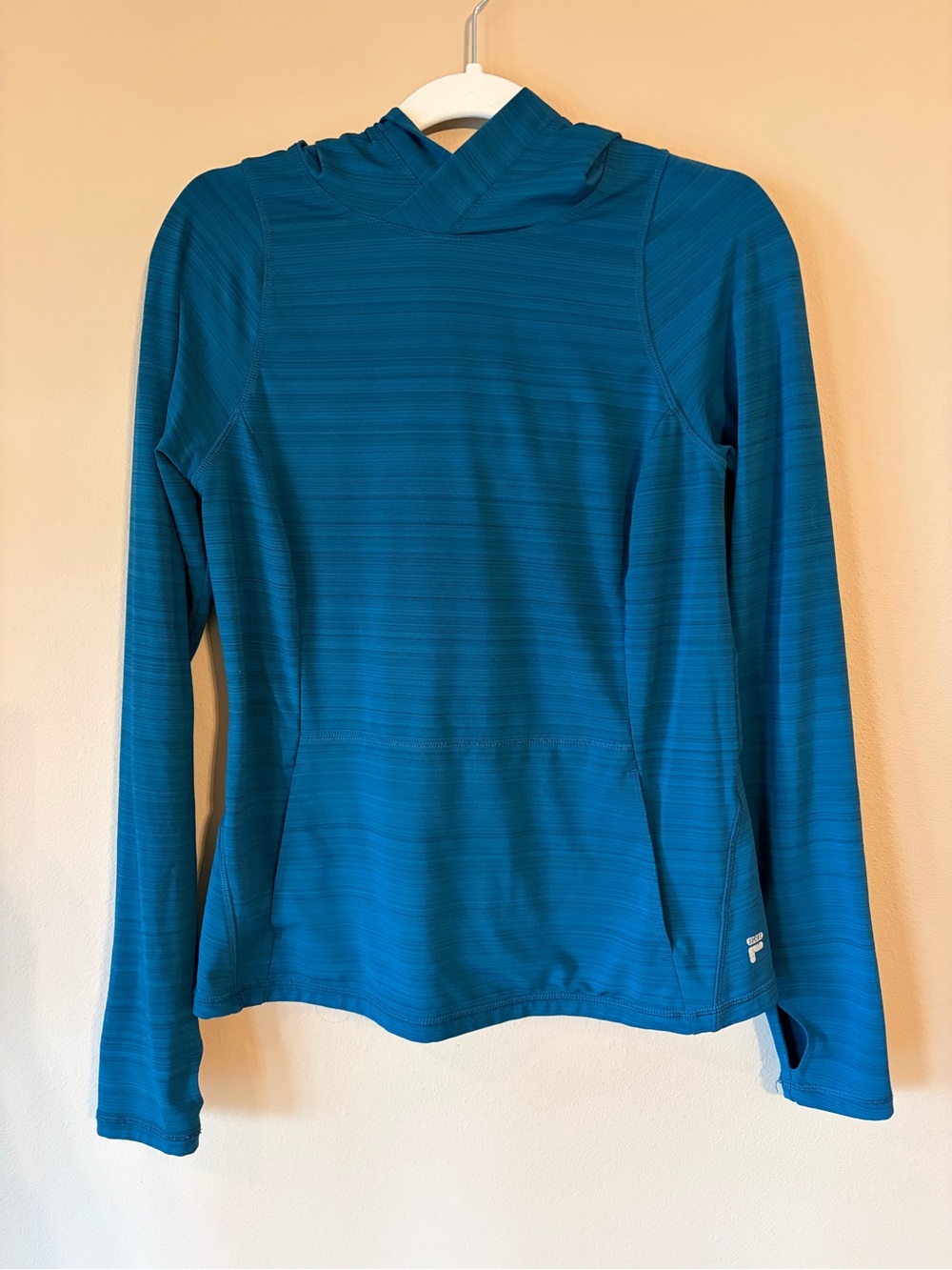 Fila Teal Striped Hooded Long-Sleeve Active Top